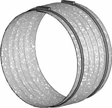 Un tuyau gris et cannelé présente sa structure selon trois vues superposées.