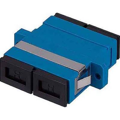 Un coupleur LWL-SC bleu à deux ports, utilisé pour connecter et étendre les câbles à fibre optique dans les installations réseau.