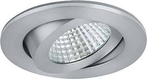 Luminaire encastré circulaire en argent, avec insert en verre transparent et design quadrillé.
