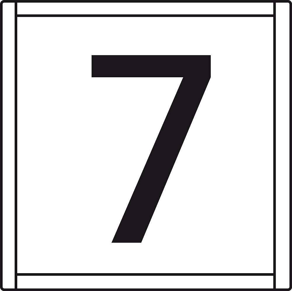 Chiffre '7' en noir sur fond blanc.