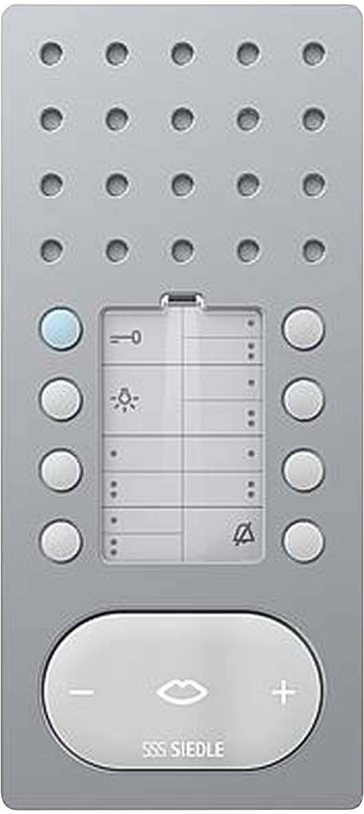 Interphone avec haut-parleur dans la partie supérieure, en dessous un affichage, des touches et un microphone ; utilisé pour la communication à la porte.