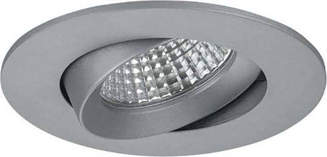 Spot encastrable dans un boîtier rond argenté, avec projecteur orientable et couverture en verre ; adapté pour une installation au plafond.