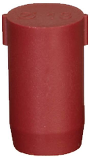 Bouchon cylindrique rouge en plastique avec une surface supérieure plate, servant probablement de capuchon de protection pour un raccordement.
