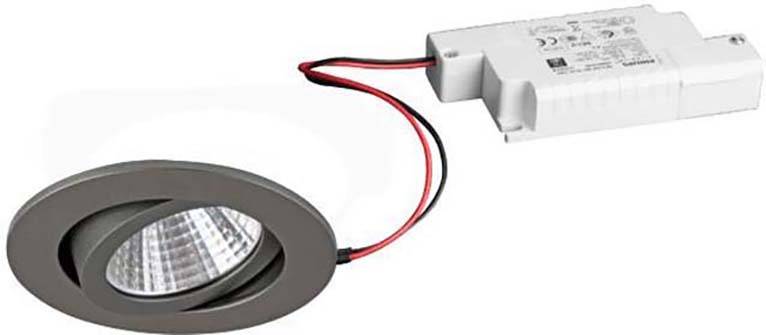 Spot encastrable avec cadre noir et driver LED blanc intégré.