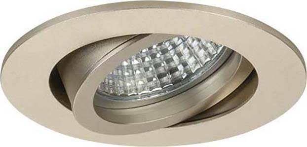 Un luminaire encastrable rond et orientable avec éclairage LED, dans un boîtier de couleur bronze.