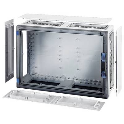 Boîtier pour installations électriques, panneau frontal transparent, destiné à la protection et à l'organisation des composants électriques.