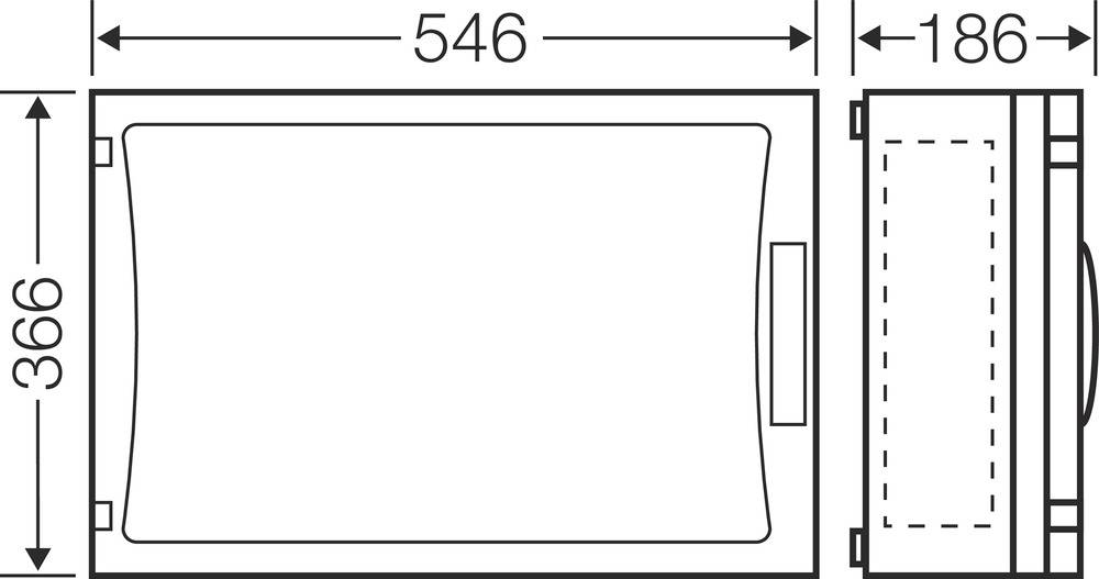 Dessin technique d'un appareil avec les dimensions 546 x 366 x 186 mm, présentant les vues de face et de côté.