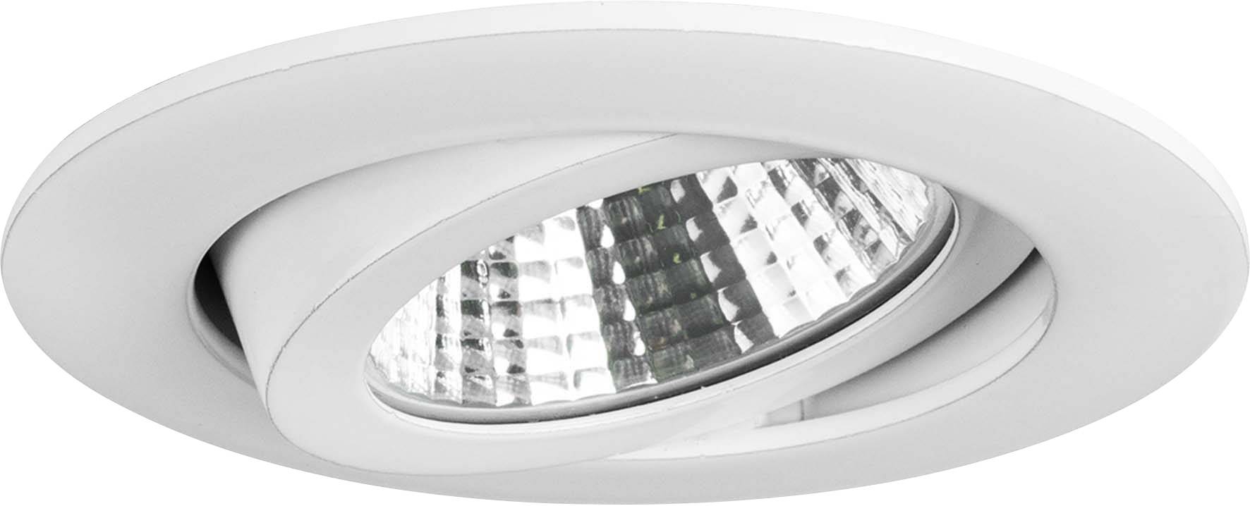 Spot encastrable blanc à design orientable et intérieur réfléchissant, adapté aux espaces de vie contemporains.