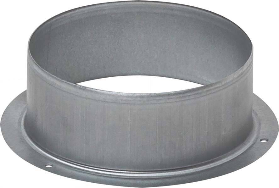 Manchette de ventilation ronde en métal avec bride, utilisable pour le raccordement de conduits de ventilation ou de systèmes de gaines.