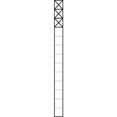 Une rangée verticale de motifs géométriques : en haut un motif en X croisé, en dessous des points à intervalles réguliers.