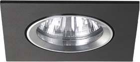 Luminaire encastré avec un cadre rectangulaire noir et un boîtier d'éclairage rond et affleurant, adapté à l'éclairage intérieur moderne.
