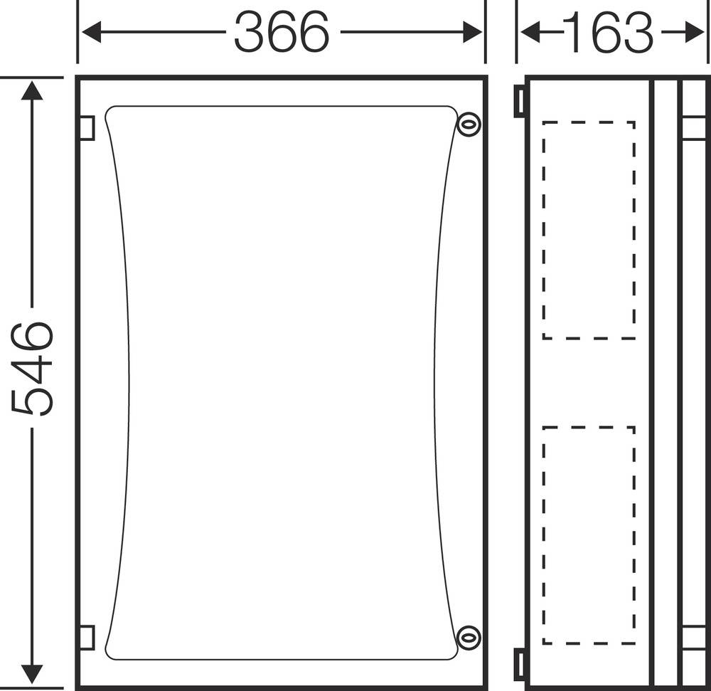 Dessin technique d'un bloc rectangulaire avec les dimensions suivantes : largeur 366 mm, profondeur 163 mm, hauteur 546 mm, vue de face et vue latérale.