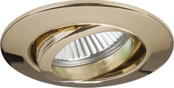 Un luminaire encastré rond de couleur or avec un réflecteur strié qui distribue la lumière de manière uniforme.