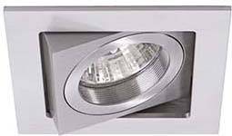Spot encastrable de forme carrée moderne, couleur argent, avec un point lumineux rond orientable pour un éclairage ciblé.