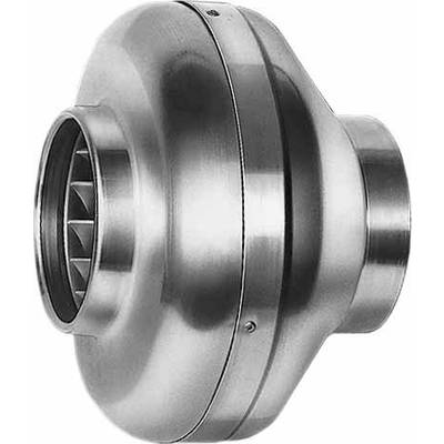 Un ventilateur axial métallique à boîtier circulaire et pales, conçu pour une utilisation dans les systèmes de ventilation.