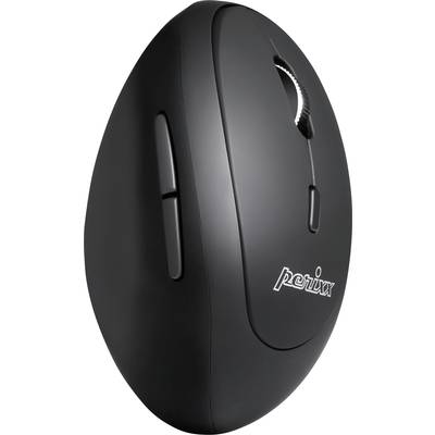 Une souris verticale ergonomique noire avec deux boutons pour le pouce et une molette de défilement.