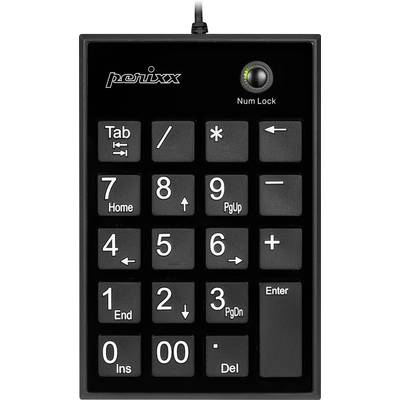 Pavé numérique externe noir avec 18 touches, incluant les touches fléchées et la touche Entrée. Adapté pour la saisie numérique supplémentaire.