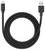 Un câble noir USB-C vers USB-A, enroulé en boucle, montrant les deux connecteurs sur un fond plus clair.