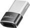 Adaptateur USB-C vers Micro-USB de Perixx. Design rectangulaire avec finition argentée brillante et boîtier noir. Connecte différents types de ports.
