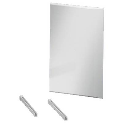 Un miroir rectangulaire à surface blanche lisse, avec deux rails de fixation blancs en dessous.