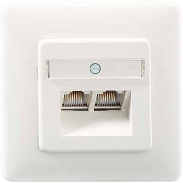 Rutenbeck UAE-Cat.6A #13411205 Prise réseau encastré insert avec plaque centrale et châssis CAT 6a  blanc pur