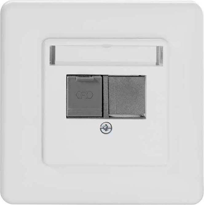Rutenbeck UM-Cat.6AisoUMD1Uprw Prise réseau encastré insert avec plaque centrale et châssis CAT 6a blanc