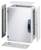 Armoire électrique avec des poignées bleues, partiellement ouverte. Montre des couvercles amovibles et une structure modulaire.