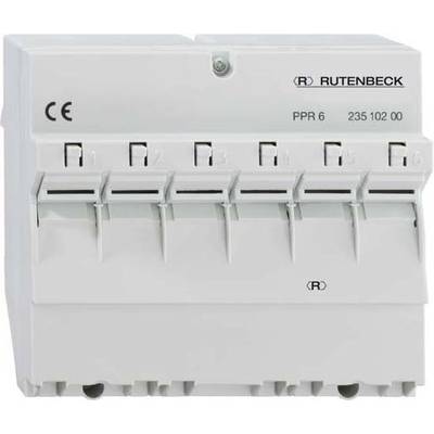 Répartiteur Rutenbeck PPR 6 235 102 00, boîtier en plastique blanc, six connexions, marquage CE.