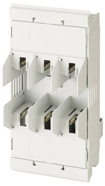 Un support de fusibles électrique à quatre emplacements, destiné à accueillir des fusibles dans un armoire électrique.