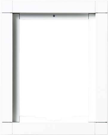 Une chatière blanche et rectangulaire installée dans une porte. Elle est fermée et présente un design épuré sans détails visibles.