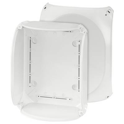 Deux capots en plastique blanc rectangulaires aux coins arrondis, présentant plusieurs trous pour vis de fixation.