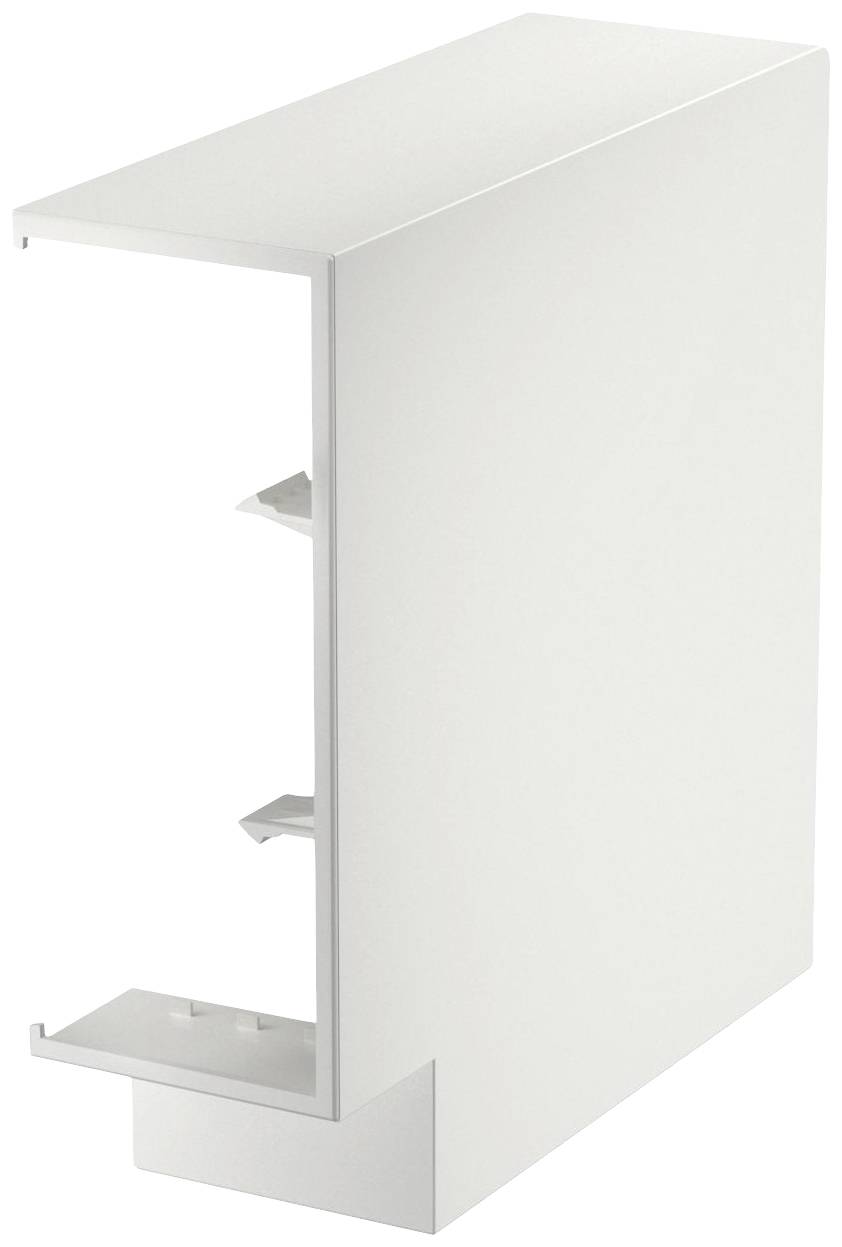 Boîte de distribution en plastique blanc, rectangulaire, avec des côtés ouverts et des arêtes arrondies, adaptée à la gestion des câbles et au montage mural.