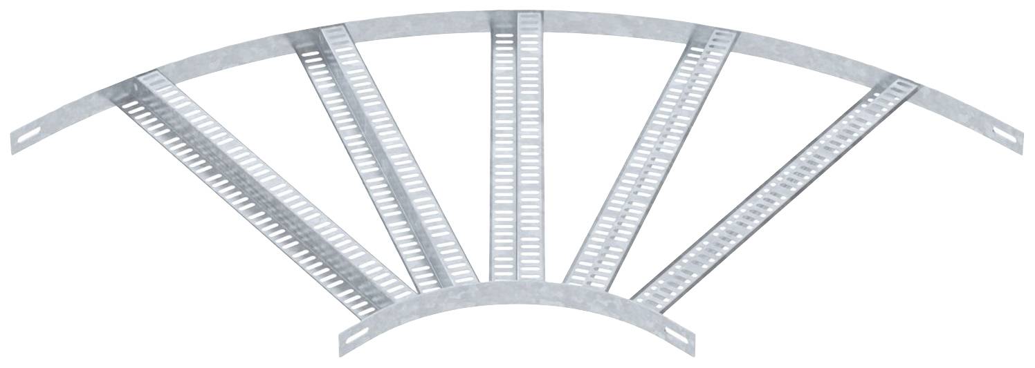 Rail métallique avec cinq conducteurs uniformément répartis, courbés en arc, pour une installation de câbles simplifiée.