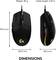 Deux souris de gaming noires avec des accents lumineux. Dimensions : 116,6x62,15x38,2 mm. Poids : 85 g. Longueur du câble : 2,10 m.