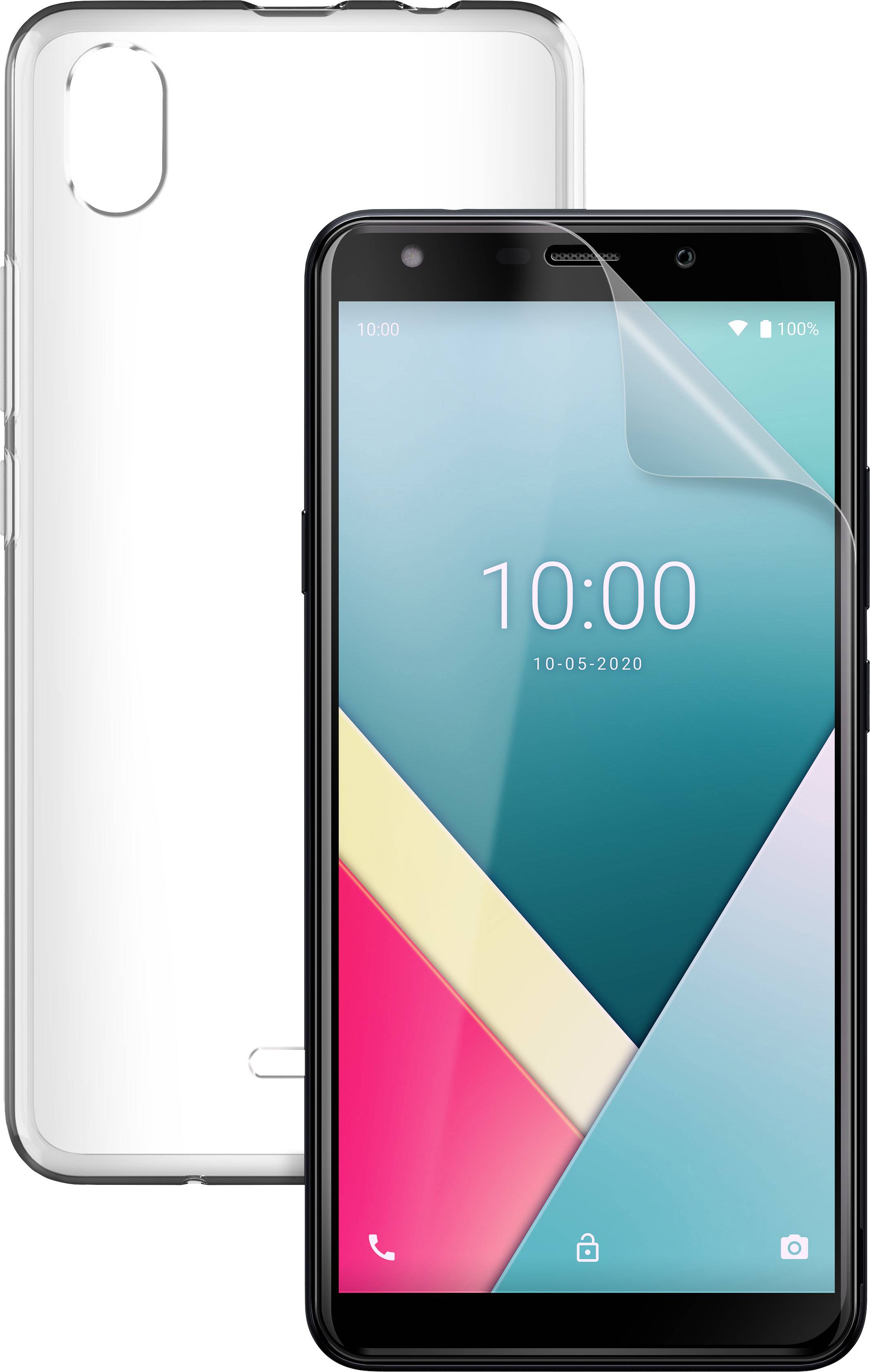Smartphone avec coque arrière transparente. L'écran affiche l'heure '10:00' et la date '10.05.2020'.