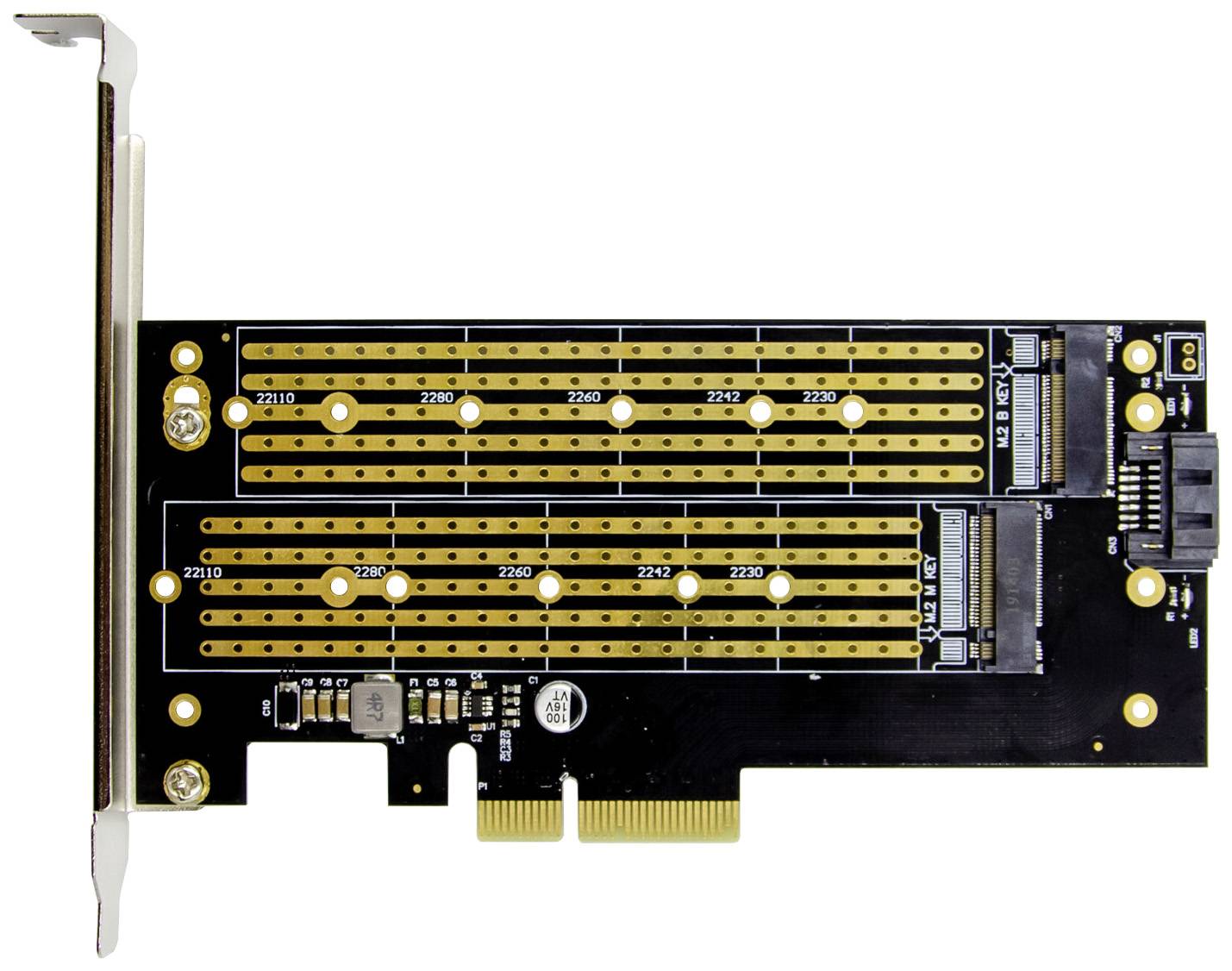 Digitus DS-33172 2+1 ports Contrôleur M.2 PCIe x4 convient pour (SSD): 2230, 2242, 2260, 2280, 22110 avec équerre de slo-2