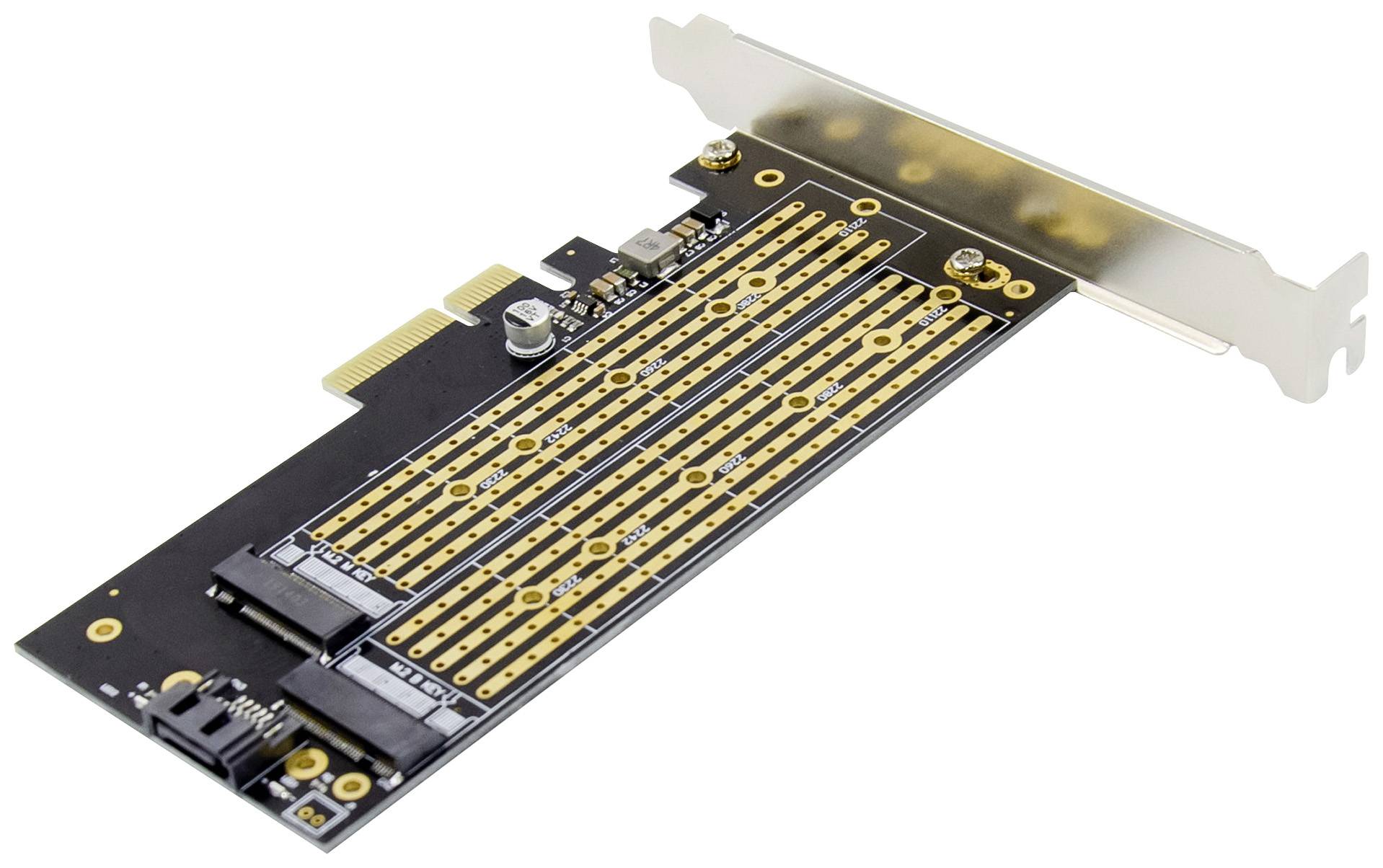 Digitus DS-33172 2+1 ports Contrôleur M.2 PCIe x4 convient pour (SSD): 2230, 2242, 2260, 2280, 22110 avec équerre de slo-3