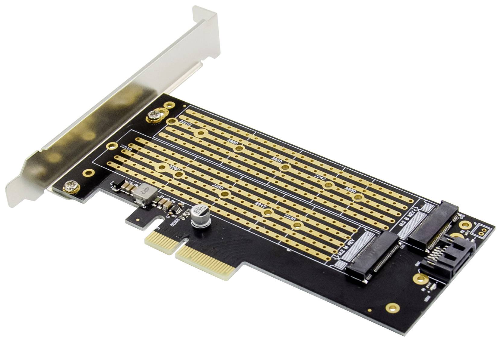 Digitus DS-33172 2+1 ports Contrôleur M.2 PCIe x4 convient pour (SSD): 2230, 2242, 2260, 2280, 22110 avec équerre de slo-4