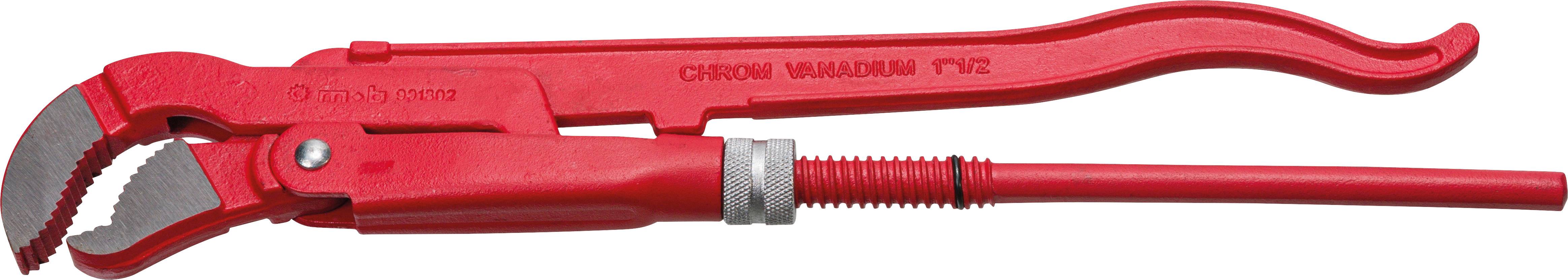 Pince multiprise rouge avec manche réglable et mâchoires crantées, conçue pour saisir et faire tourner des tuyaux et des raccords vissés.