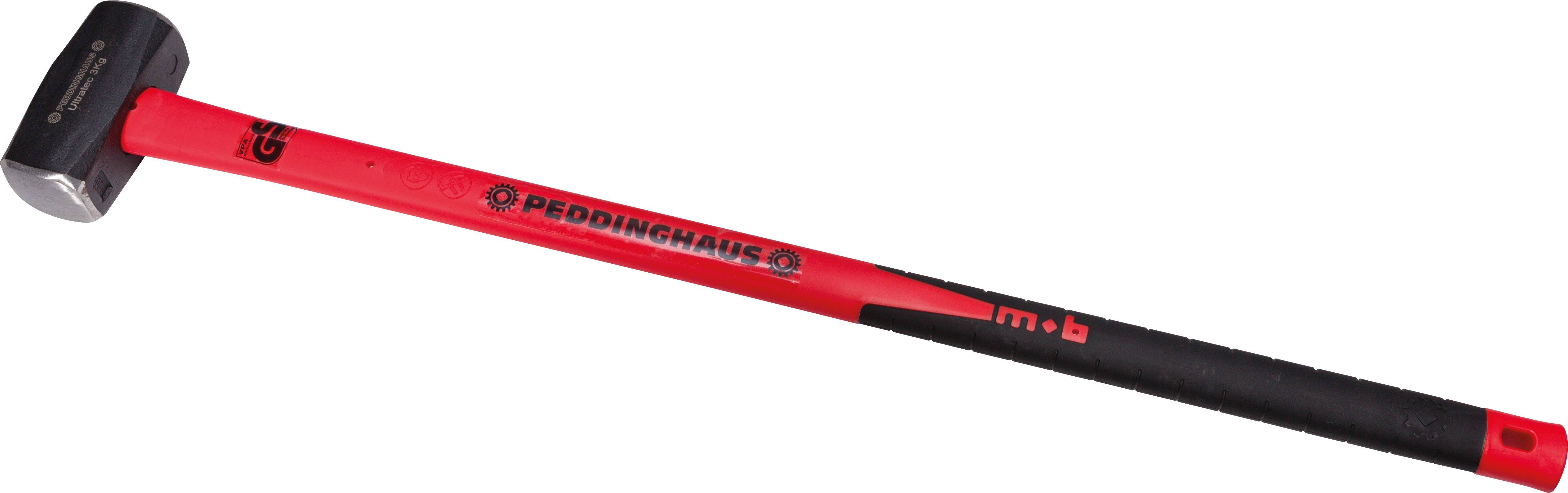 Un marteau-pilon de la marque Peddinghaus avec un manche rouge et une tête noire.