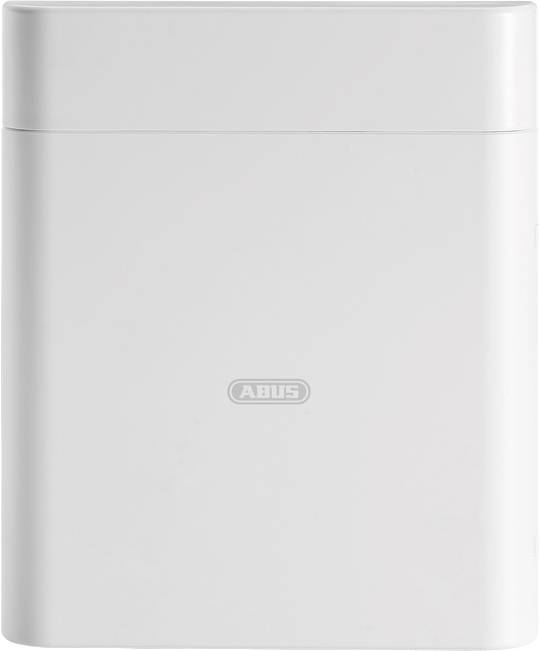 Un appareil rectangulaire blanc avec le logo 'ABUS' au centre. Il possède des coins arrondis et semble avoir une surface lisse.