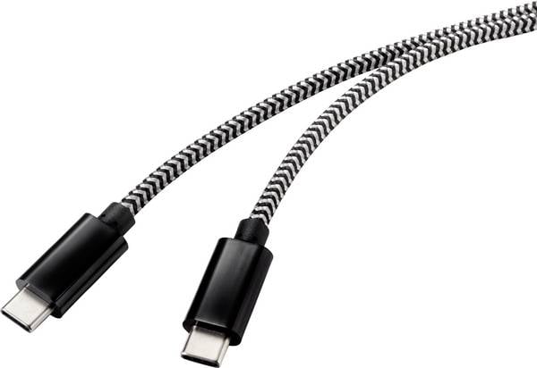 Renkforce Câble USB  USB 2.0 USB-C® mâle, USB-C® mâle 3.00 m noir/blanc  RF-4598412