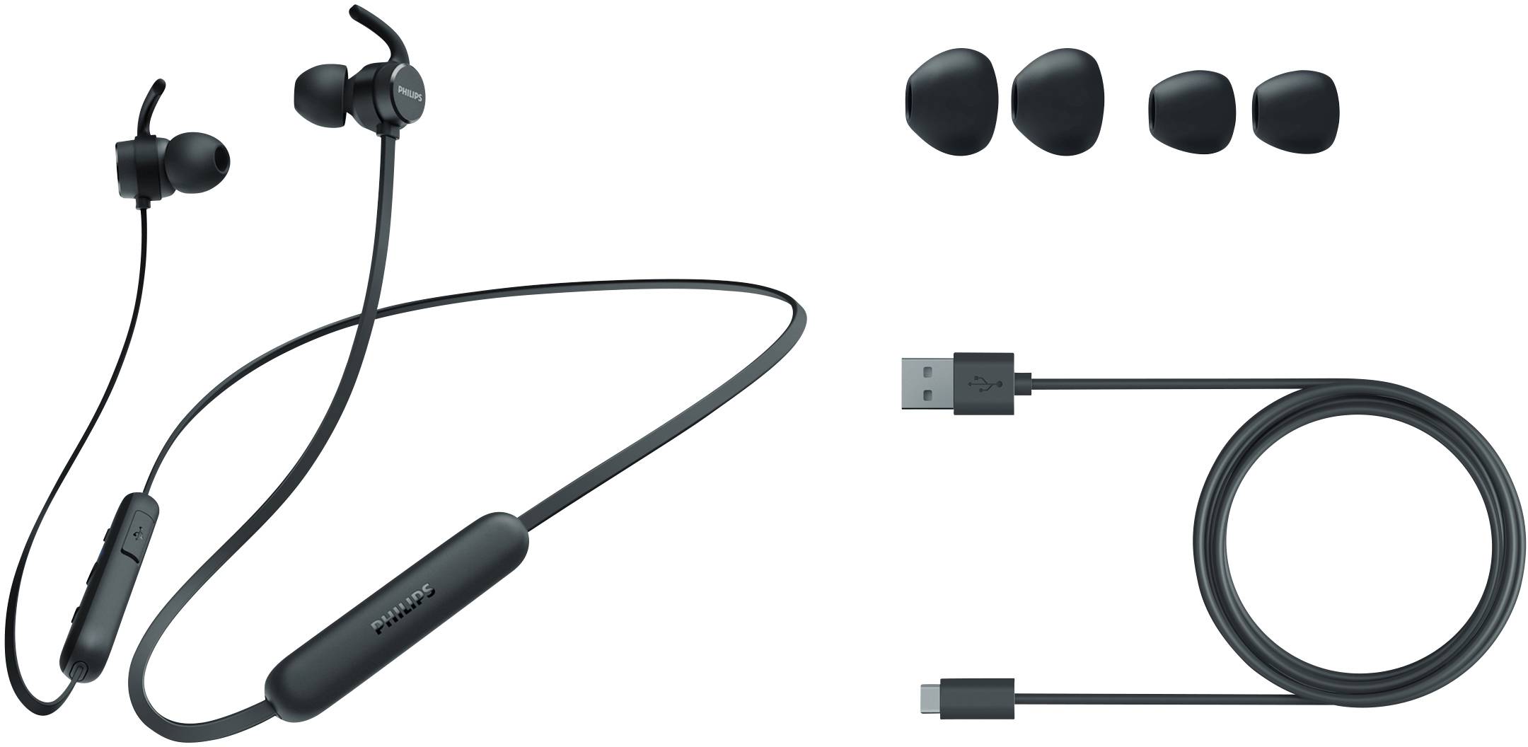 Philips T1205BK Écouteurs intra-auriculaires Bluetooth noir volume réglable, résistant à la sueur, Bandeau de nuque-1
