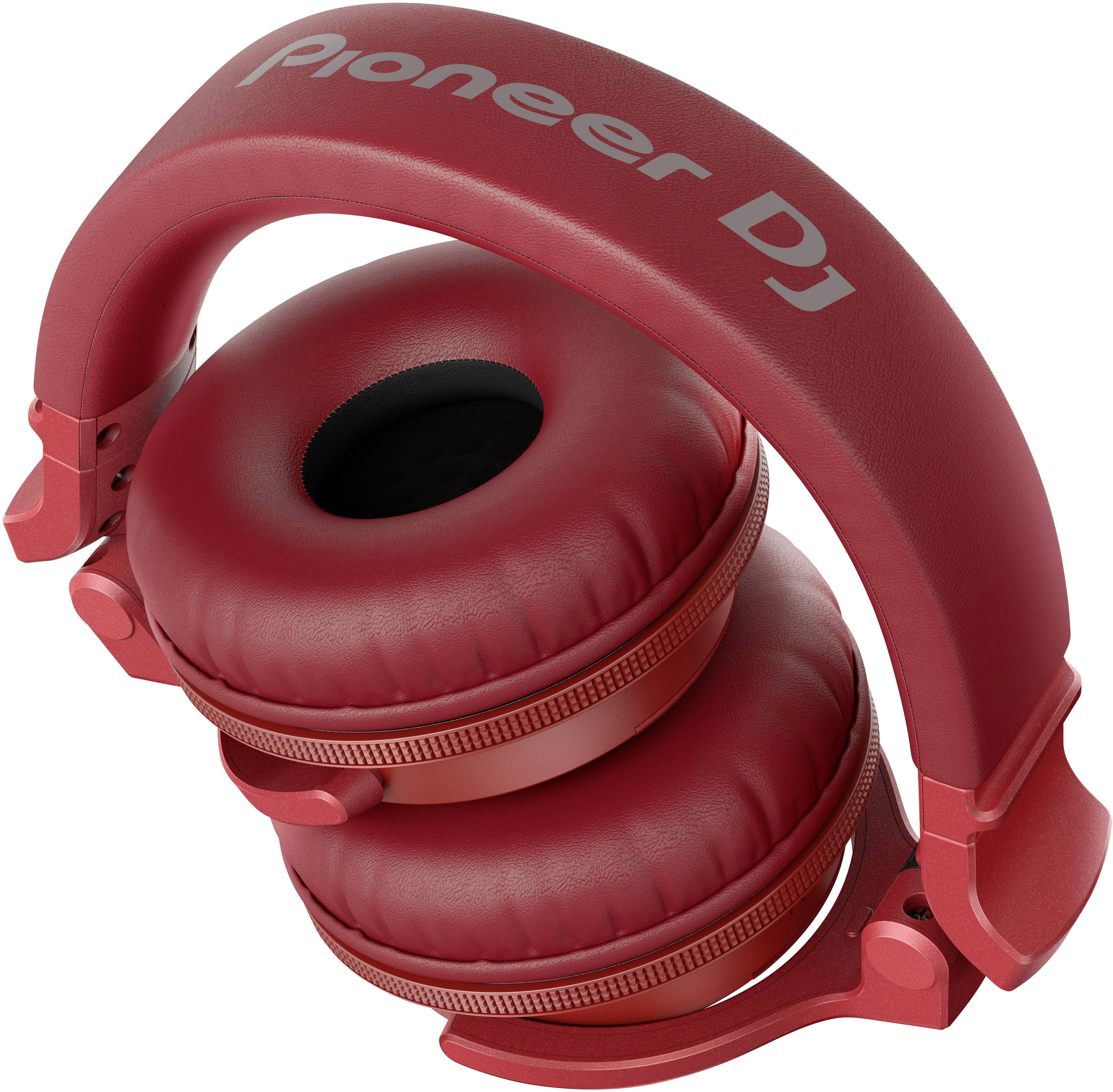 Casque DJ Pioneer rouge, plié, vu de dessus.