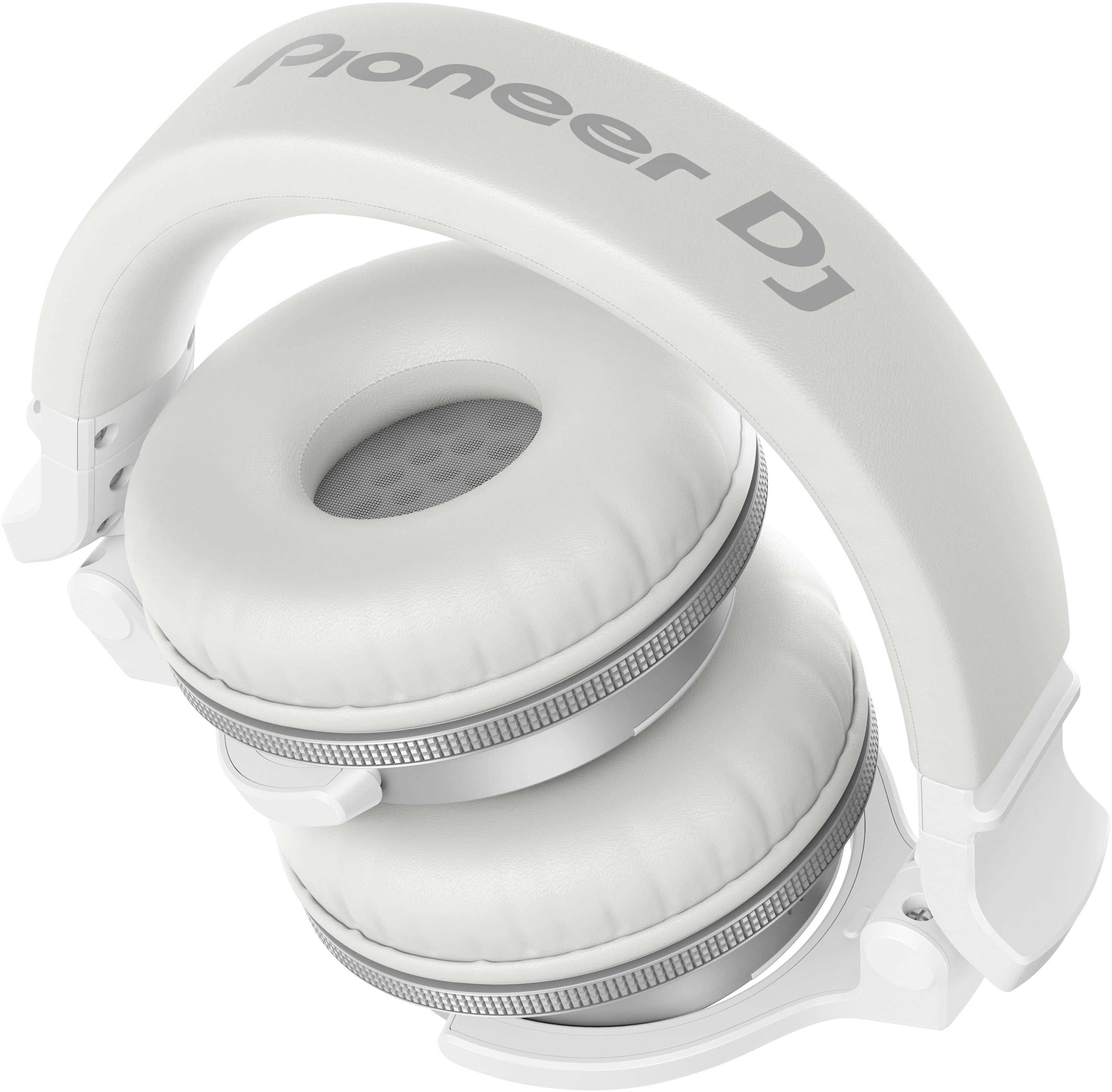 Casque audio over-ear blanc avec le logo 'Pioneer DJ' en gris sur l'arceau.