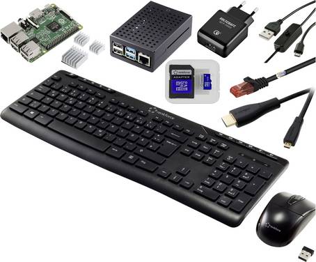TRU COMPONENTS Pro Set Raspberry Pi® 2 B 1 GB 4 x 0.9 GHz avec alimentation, avec boîtier, avec refroidisseur, avec câble HDMI, avec clavier, avec souris