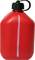 Bidon en plastique rouge avec échelle graduée, bouchon à vis noir et poignée de transport, pour le transport ou le stockage de liquides.
