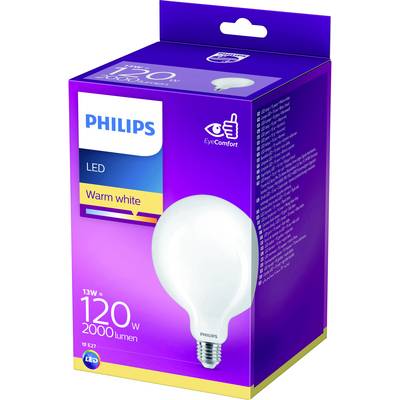 Emballage d'ampoule de la marque Philips LED avec une consommation de 13W, équivalent 120W, 2000 lumens, lumière blanche chaude.