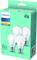 Quatre ampoules LED Philips en blanc chaud sur carton vert. L'emballage indique '8W = 60W, 806 lumens, E27'.