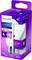 Une ampoule LED Philips dans un emballage violet, 7,5 W, équivalent 60 W, 806 lumens, lumière blanc chaud, culot E27.